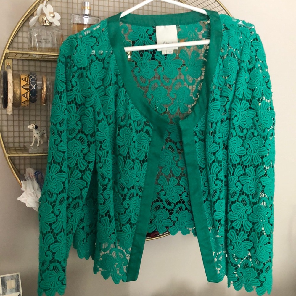 Green lace jacket by Elevenses